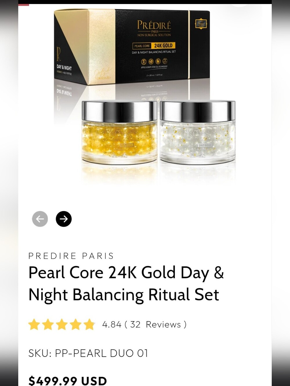 $499 Predire ParisPearl Core 24K Gold Day & Night Balancing Ritual Set